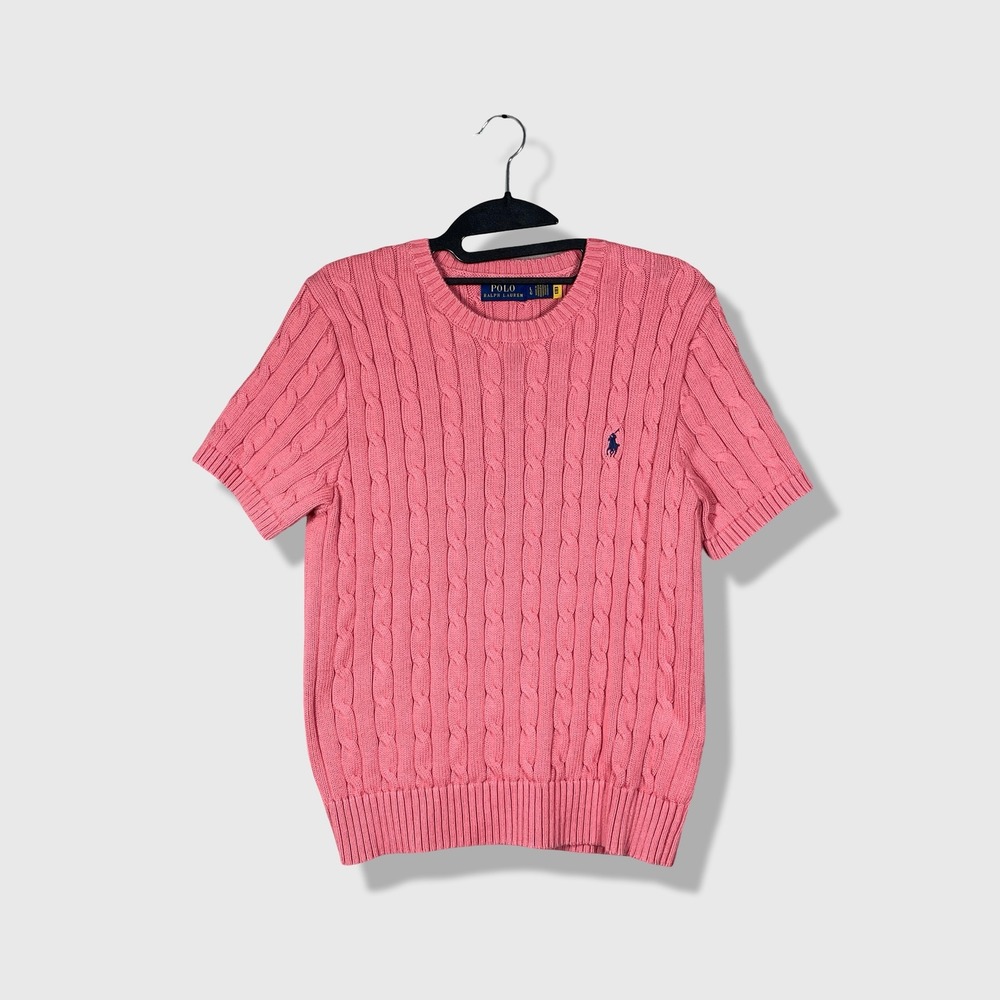 Polo Ralph Lauren Cable Knit Sweater Women Large Pink Preppy Old Money Luxury